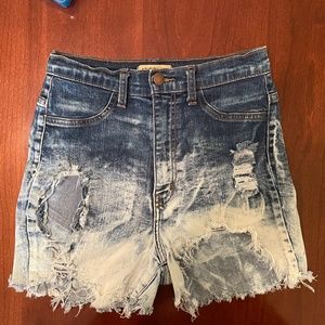 Distressed high waisted denim shorts